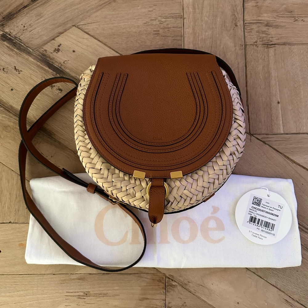 Chloe Marcie Leather & Raffia Crossbody Bag